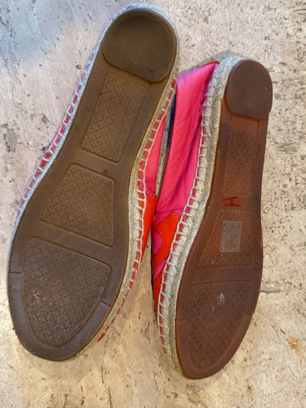 TORY BURCH Pink and Orange Leather Espadrille Flats